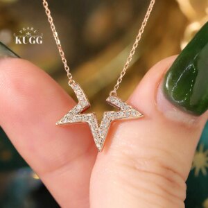 KUGG 100% 18K Rose Gold Necklace Real Natural Diamond Pendant Necklace for Women Romantic Star Shape High Engagement Jewelry