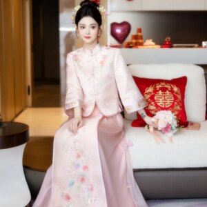 Pink Tops + Skirt Chinese Style Xiuhe Bridal Wedding Celebration Dress Oriental Ceremony Party Toasting Gown in OrientTown TP056