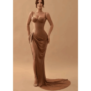 Sexy Spaghetti Strap Sleeveless Mermaid Party Formal Situation Dresses Women Floor Length Chapel Train Satin Square Collar Gown