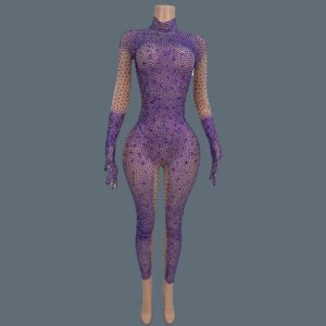 Sparkly Full Rhinestone Bodycon Jumpsuit for Women Masquerade Party Dress-up Sexy Jumpsuit Nightclub Stage Show Outfit Shizuan