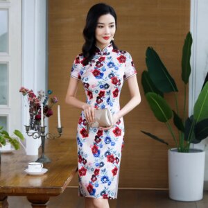 Cheongsam Qipao Women’s Dress Summer New Printed Modified Mid-Length National Style