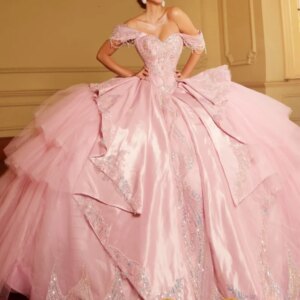 Pink Shiny Quinceanera Dress Off The Shoulder Applique Beading Crystal Tull Mexican Vestidos De 15 Anos Princess Sweet 16 Birthd