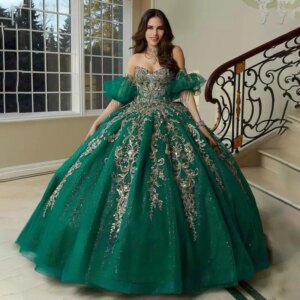 Customized Shiny Sparkly Ball Gown Quinceanera Dresses for Girl Lantern Sleeves Lace Appliques Robe Princess Bleu Femme