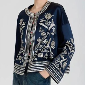 Autumn and Winter New Acetate Fabric Tibetan Sea Flower Embroidery Chinese Style O-Neck Cotton Clothes for Women S-XL
