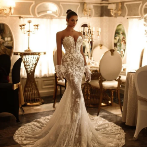 Customized Mermaid Sexy V-neck Women’s Wedding Dress Lace Printed Backless Bridal Gowns Elegant Floor-length New Wedding Dresses