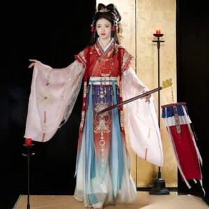 A new Hanfu women’s style dress with heavy embroidery and large sleeves