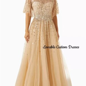 Customized فساتين سهرة A-Line Scoop Neckline Floor-Length Sequins Luxury Evening Dresses Sleeveless Bow Zipper Up Dresses