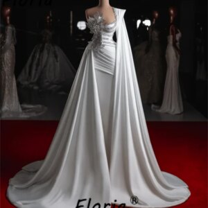 Luxury White Dubai Wedding Dress with Long Cape and Train Beaded Pearl Mermaid Bride Party Gowns Customized Woman Vestidos Gala