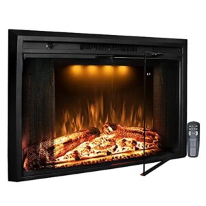 Electric Fireplace Inserts Glass Doors Mesh Screen Realistic Flames Timer 750W/1500W Heater Built-In Control Panel Remote