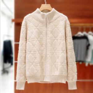 Women’s Thickened Cashmere Jacket Luxurious Solid Color High-Quality And Warm Zippered Business Goat Cashmere Knitted Top