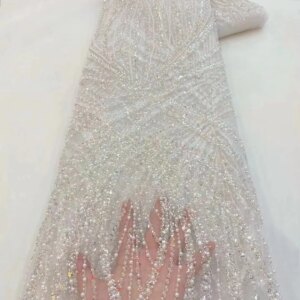 White French Tulle Lace Sequins and Beads 2024 High Quality African Nigerian Embroidered Lace Fabric for Wedding Dress Sewing