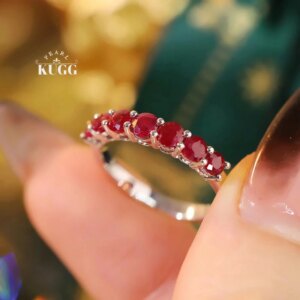 KUGG 100% 18K White Gold Rings Shiny 1.25carat Real Natural Ruby Ring for Women Classic Elegant Design High Wedding Jewelry