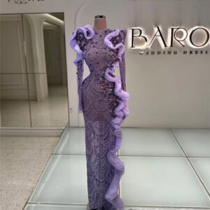 Luxury Purple Bead Evening Dresses Heavy Crytsal Sequin Mermaid Celebrity Party Dress Long Sleeve Formal Occasion Gown Customize