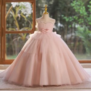Jill Wish Elegant Pink Girl Dress with Sashes Princess Kids Long Wedding Birthday Party Holiday Gown First Communion 2025 J210