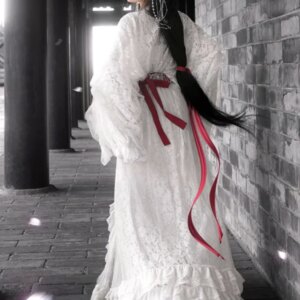 Chinese traditional dress Hanfu new Chinese white lace long dress with tail super Xian big sleeve dress role play