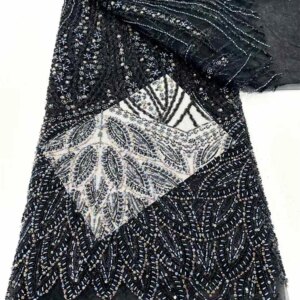 Black African French Mesh Lace Beads Fabric Luxury Nigerian Net Lace With Sequins Wedding Dresses For Women High Quality 5 Yards