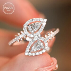 Aazuo Hot Sale 18K White Gold Real Natural Diamonds 0.45ct Luxury Waterdrop Open Rings Upscale Trendy Senior Party Fine Jewelry