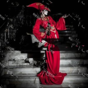 Halloween costume red costume bar DS costume nightclub singer costume gold embroidery