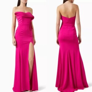 Little Daisy CustomizedStyle Jersey Pleat Ruched Draped Straight Strapless Long Dresses Bespoke Occasion Dresses Elegant