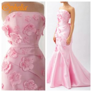 Customized Exquisite Strapless Sleeveless Evening Dress High Quality Satin Bridal Party Gowns Delicate Flowers Prom Dresses