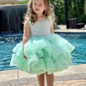 Pearl bead high-grade Kids Dress for Girls Wedding flowers Princess Party Pageant Gown For Flower Girl Wedding Children Dress ﻿