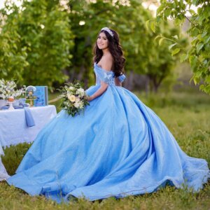 Customized Blue Quinceanera Dress 2024 Ball Gown Princess Sweet 15 16 Birthday Party Gown Pleats Layers Ruffle Pageant Butterfly