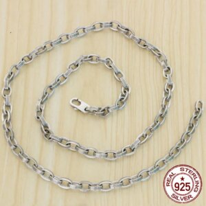 S925 Sterling Silver Necklace Vintage Personalized Gothic Style Simple Handmade Texture Couple Chain with Jewelry