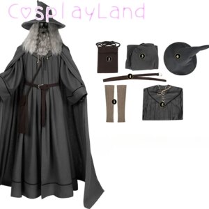 New Arrival Rings Gandalf Cosplay Costume Grey Costumes with Hat Wig Comic Con Outfit Custom Size Halloween Costume Men Suit
