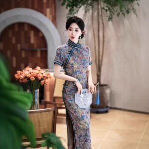 New cheongsam Chinese style elegant temperament long performance dress
