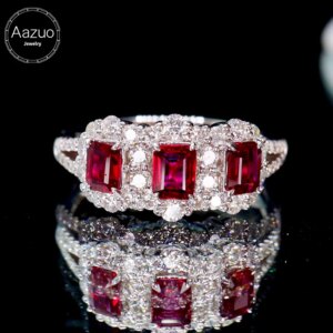 Aazuo Genuine 18K White Gold Rings For Women Sparkling Ruby Diamonds 1.3ct Rings Simple Style Delicate Trendy Fine Gifts Jewelry