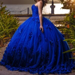 Mexican Royal Blue Quinceanera Dresses Ball Gown Off The Shoulder 3D Flower Beading Crystal Tull Corset Sweet 16 Vestidos De 15