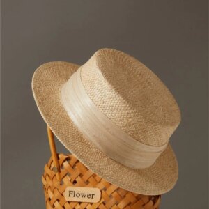 Summer hat children flat top hemp yarn natural treasure grass light breathable