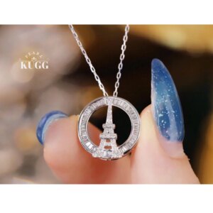 KUGG 18K White Gold Necklace Romantic Paris’Tower Shape 0.40carat Real Natural Diamond Pendant Necklace for Women Birthday Gift