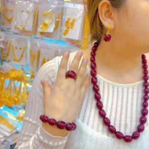 New Nigeria Dubai High end  Coral Bead Necklace Earrings Rings Bracelets for Couples Wedding Party Jewelry Set YY10607