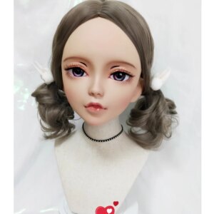 (ChanB)Female Sweet Girl Resin Half Head Kigurumi BJD Eyes Crossdress Cosplay Japanese Anime Role Lolita Mask With Eyes And Wig