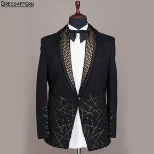Black Men Business Crystal Beading Formal Occasion Tuxedos Grooms Wedding Party Prom Male Suit 2 Piece Set Blazer Pants