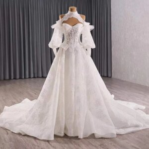 מסיבת חתונת שמלה Sweetheart Lantern Sleeve Or Sleeveless Lace Up Back Appliques Bridal Customized Wedding Dress Mermaid