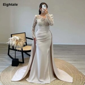 Eightale Arabic Evening Dress Customized V-Neck Long Sleeves Luxury Mermaid Prom Wedding Party Gowns Abendkleid Kosovo Luxus