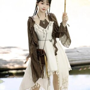 Hanfu women daily hanging neck V-neck irregular skirt new Chinese style minority Chinese elements dress set summer