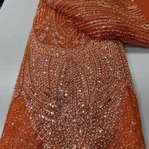 2025 High Quality African Nigerian Tulle Lace Fabric Heavy Beaded Sequins Embroidery French Lace Fabric Wedding Party Dresses