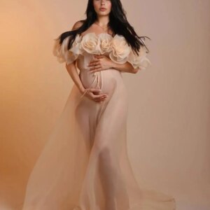 Maternity Dress for Photo Shoot Handmade 3D Flower Long Flowy Dress for Photoshoot Organza Pregnancy Dress for Baby Shower YEWEN