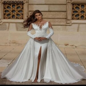 Customized Elegant Tulle A-line V-neck Wedding Dresses For Women Appliques 2025 Court Train Bridal Gown Vestidos De Noiva