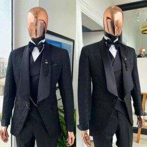 Winter Gentleman Mens Suits Three-Pieces Floral Grain Authentic Tailored Fit Classic Vintage Wedding Tuxedos Formal Occasions