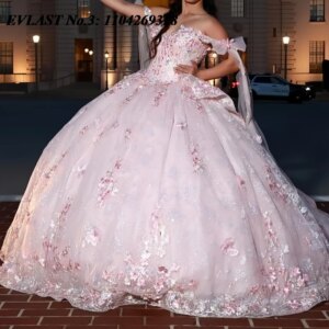 EVLAST Customized Princess Light Pink Quinceanera Dress Ball Gown Lace Applique Beading Bow Sweet 16 Vestidos De 15 Anos E3Q684