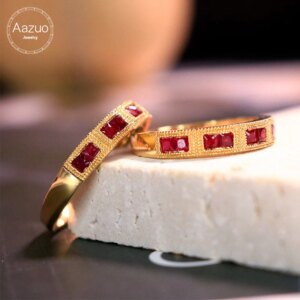 Aazuo Fine Jewerly 18K Pure Solid Yellow Gold Natrual Ruby Fairy Rings Gift For Woman Wedding Day Deluxe Banquet Party