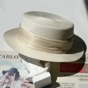 Flat hat top silk and linen decoration shade concave shape to show small face