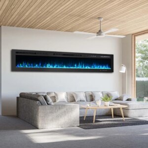 Recessed and Wall Mounted Fireplace Fire Place with Timer, Overheating Protection, Adjustable LED Flame, Electric Fireplace