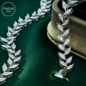 Aazuo Real 18K White Gold Real Diamonds 1.01ct Luxury Leaves Bracelet For Woman Upscale Trendy Wedding Engagement Party Au750