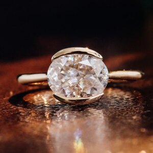 Provence 18K/14K/10K Yellow Gold 3.2ct D Color VVS1 GRA Certified Oval Cut Moissanite Ring For Women Crushed Ice Cut Party Band