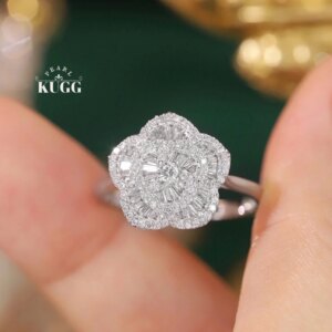 KUGG 100% 18K White Gold Rings Elegant Flower Design 0.50carat Real Natural Diamond Engagement Ring for Women Wedding Jewelry
